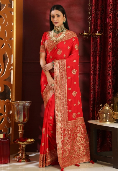 Red silk festival wear saree  4121